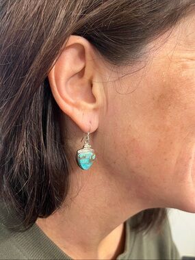 Navajo Turquoise Inlay Dangle Earrings